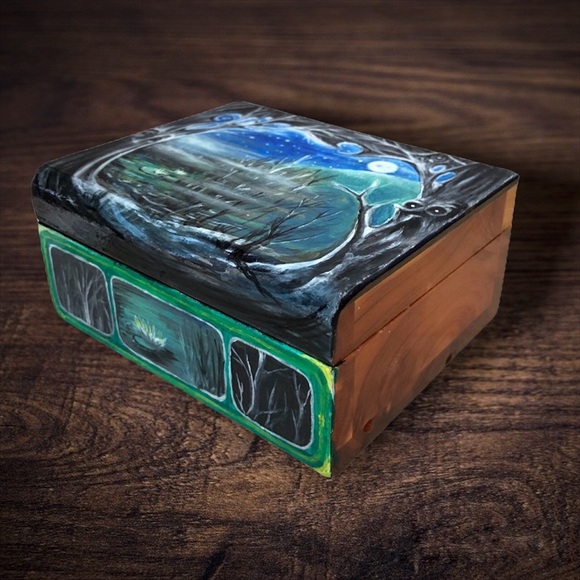 Painted Keepsake Jewelry trinket Box wooden hand painted magical woods Forest - Picture 6 of 6